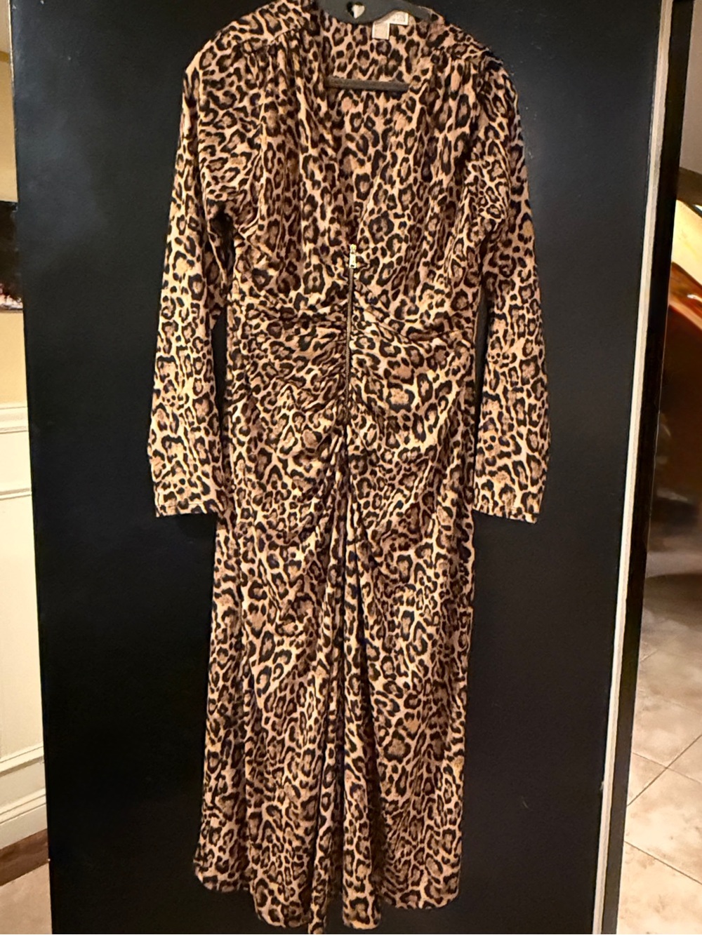 Michael Kors Leopard Print Long Sleeve Midi Dress - Brown & Black